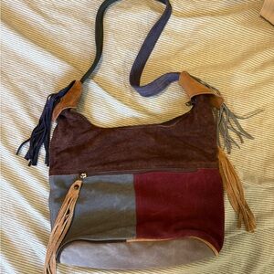 Multicolor Patchwork Leather Suede Shoulder Bag